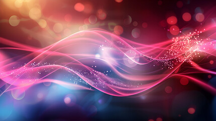 Abstract waves of color and light create a vibrant, dynamic background.