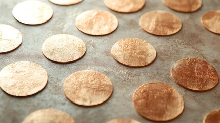 Rose gold coasters arranged on a textured surface