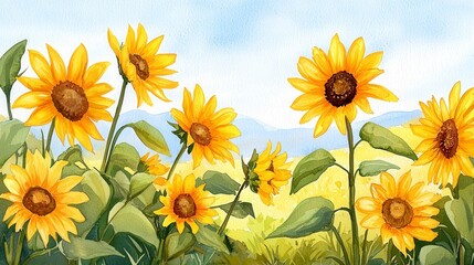 Obraz premium Vibrant Sunflowers Amidst a Sunny Meadow Landscape