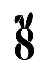 Fototapeta premium Number 8 with rabbit ears design, Creative black number 8 with playful bunny ears on a white background, blending typography with a fun and whimsical design element. 