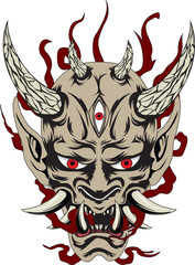 Japanese Oni Devil Ghost Mask Vector Mascot