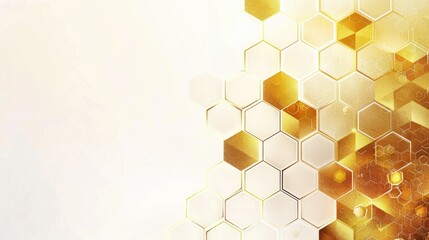 Abstract design featuring golden hexagons on a light background.
