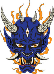 Japanese Blue Devil Ghost Oni Mask Vector