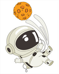 Cute chibi astronaut kicking planet football