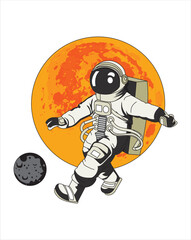 Astronaut kick planet football illustration design