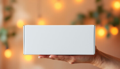 Obraz premium A hand holds a plain white rectangular box