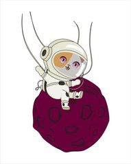 Kawaii cat astronaut flying in space planet vector mascot