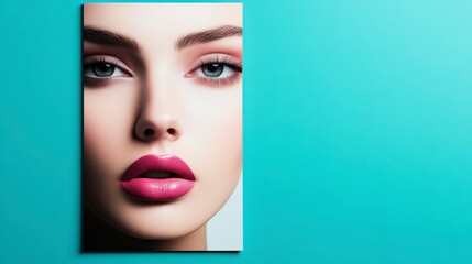Stunning Close-Up of Glamorous Female Face with Pink Lips and Eyes