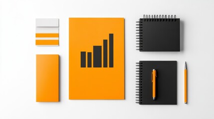 Modern Workspace Stationery with Orange and Black Design Elements