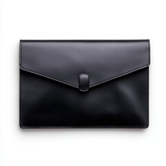 Minimalist black wallet and white business document holder on a crisp white background