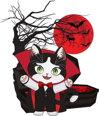 Vampire cat halloween vector sticker