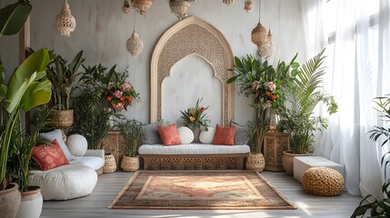 Studio with floral arrangements and subtle Islamic accents