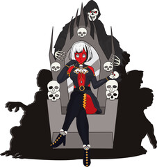 Hall red lady devil sitting on throne vector