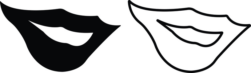 Mouth lips icon in flat line set vector for apps or website woman girl lips shape design kissing Beauty concept. Trendy style isolated on transparent background Concept of sexy and beautiful lips