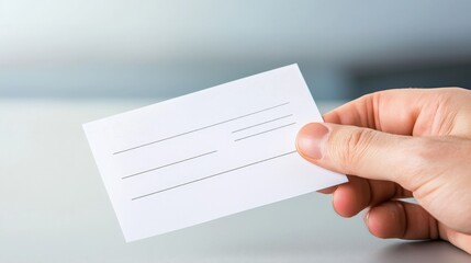 Person holding a white business card and a prescription slip between fingers ready for use