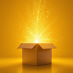 Mystical Light Burst Emanating from Open Cardboard Box 