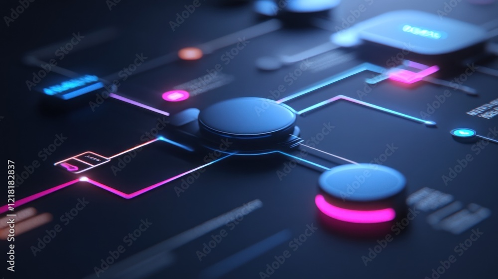Poster abstract glowing digital connections of data flow on a dark background