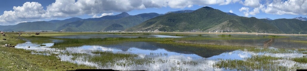 Panorama view of the parks surrounding the city of Shangri-La in Yunnan province of China
