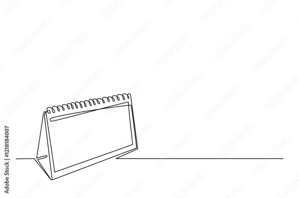 Poster empty loose-leaf calendar in continuous one line drawing. single line draw of blank desk spiral cale