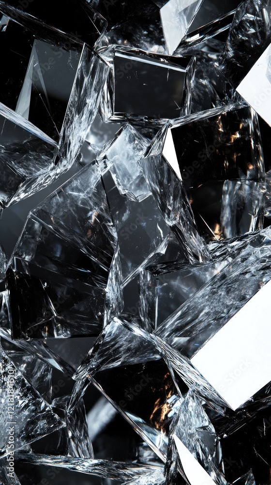 Poster abstract shattered glass background with sharp edges and reflective surfaces