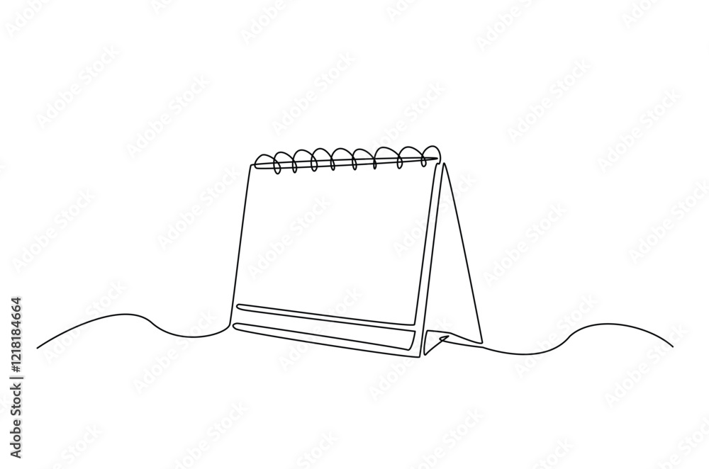 Poster empty loose-leaf calendar in continuous one line drawing. single line draw of blank desk spiral cale