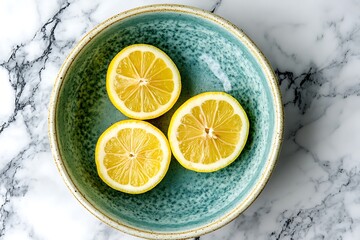 Fresh Lemon Slices in a Teal Bowl