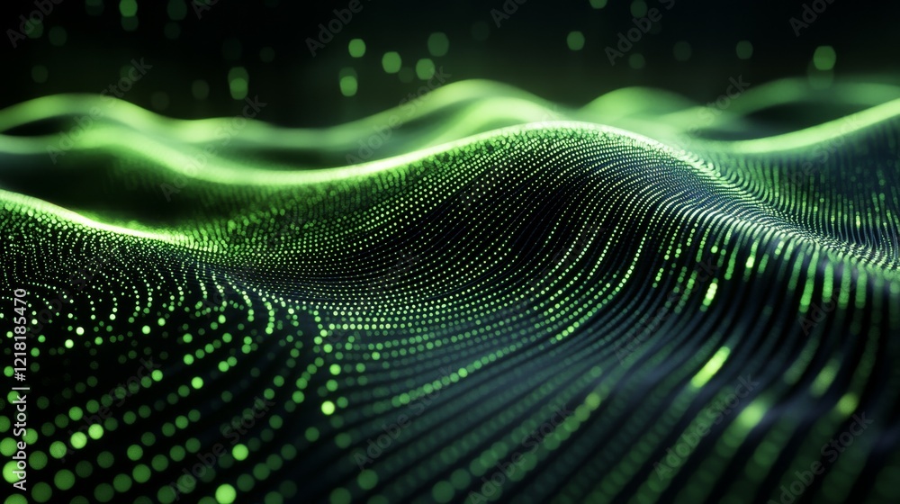 Poster abstract green light particle wave pattern