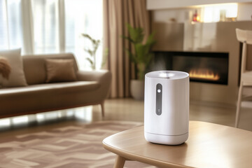 Air purifier in living room for filter and cleaning removing dust PM2.5. Protect PM 2. 5 dust and air pollution concept. Generative Ai.