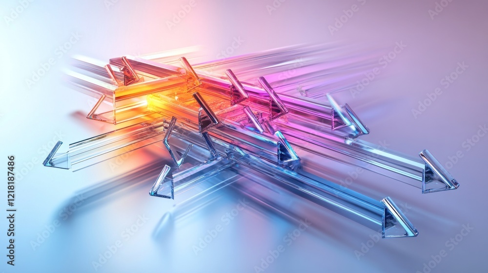Poster abstract glass arrows with vibrant color gradients and dynamic composition on grey surface