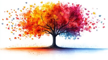 Obraz premium Whimsical Rainbow Tree Illustration with Colorful Abstract Elements and Playful Design