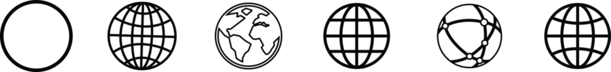 World globe in line icon set. Vector for apps or website Earth global country map planet Travel internet globe sign symbol isolated on transparent background international communication service
