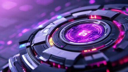 Futuristic glowing technology interface with vibrant purple accents