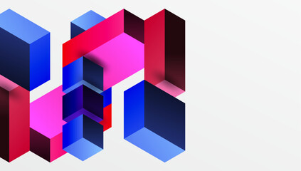 Sleek abstract design featuring isometric 3D blocks in a clean, modern composition. Perfect for tech-inspired themes, with vibrant colors and geometric precision