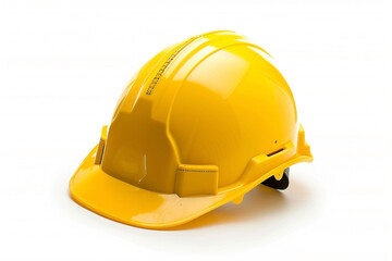 Close-up of a Yellow Protective Construction Helmet on a White Background