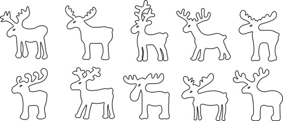 Deer Cute cartoon funny reindeer icon in line set. perfect for holiday themes, isolated on transparent background. christmas reindeer vector for apps or website