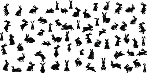 Easter rabbit silhouette vector set