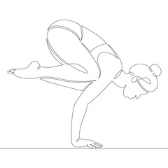 Portrait of a young woman athlete is engaged in pilates yoga fitness. One continuous drawing line, logo single hand drawn art doodle isolated minimal illustration.