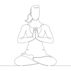 Portrait of a young woman athlete is engaged in pilates yoga fitness. One continuous drawing line, logo single hand drawn art doodle isolated minimal illustration.