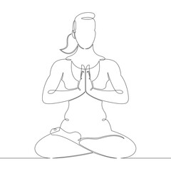 Portrait of a young woman athlete is engaged in pilates yoga fitness. One continuous drawing line, logo single hand drawn art doodle isolated minimal illustration.