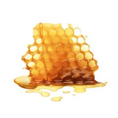 Fresh honey with honeycomb. Golden honey harvest isolated transparent background.
