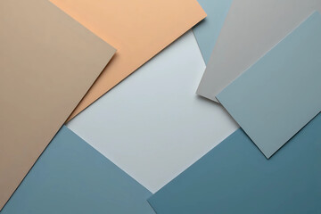 From above layout of colorful cardboard sheets in brown, grey and blue shades.