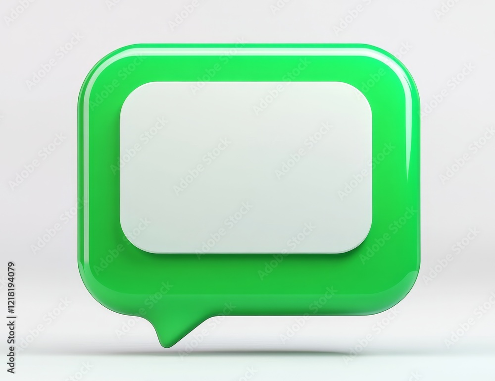 Poster glossy green speech bubble with blank white space inside.