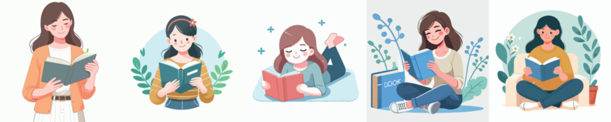 Woman reading a book with happy expression