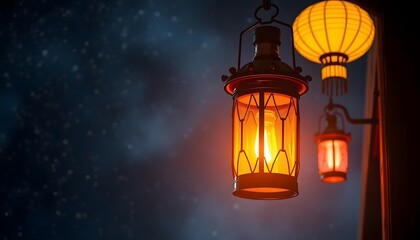 Glowing Lanterns Night Scene Warm Atmospheric Lighting