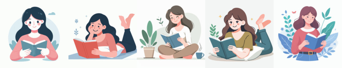 Woman reading a book with happy expression