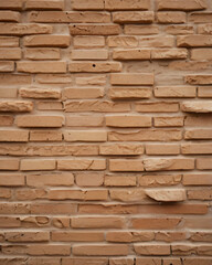 The brick wall features a mix of light and dark red bricks.