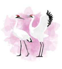 Crane Bird Valentines Day Animal Symbol of Love Postcard Watercolor Vector Illustration