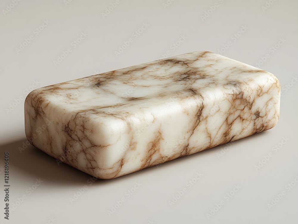 Poster a rectangular block of marble with a smooth surface and veined patterns.