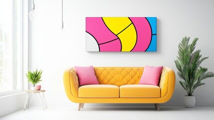 Bright Modern Living Room with Colorful Art and Cozy Sofa