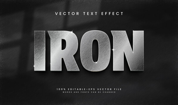 3d Iron silver editable vector text effect, with minimalist concept